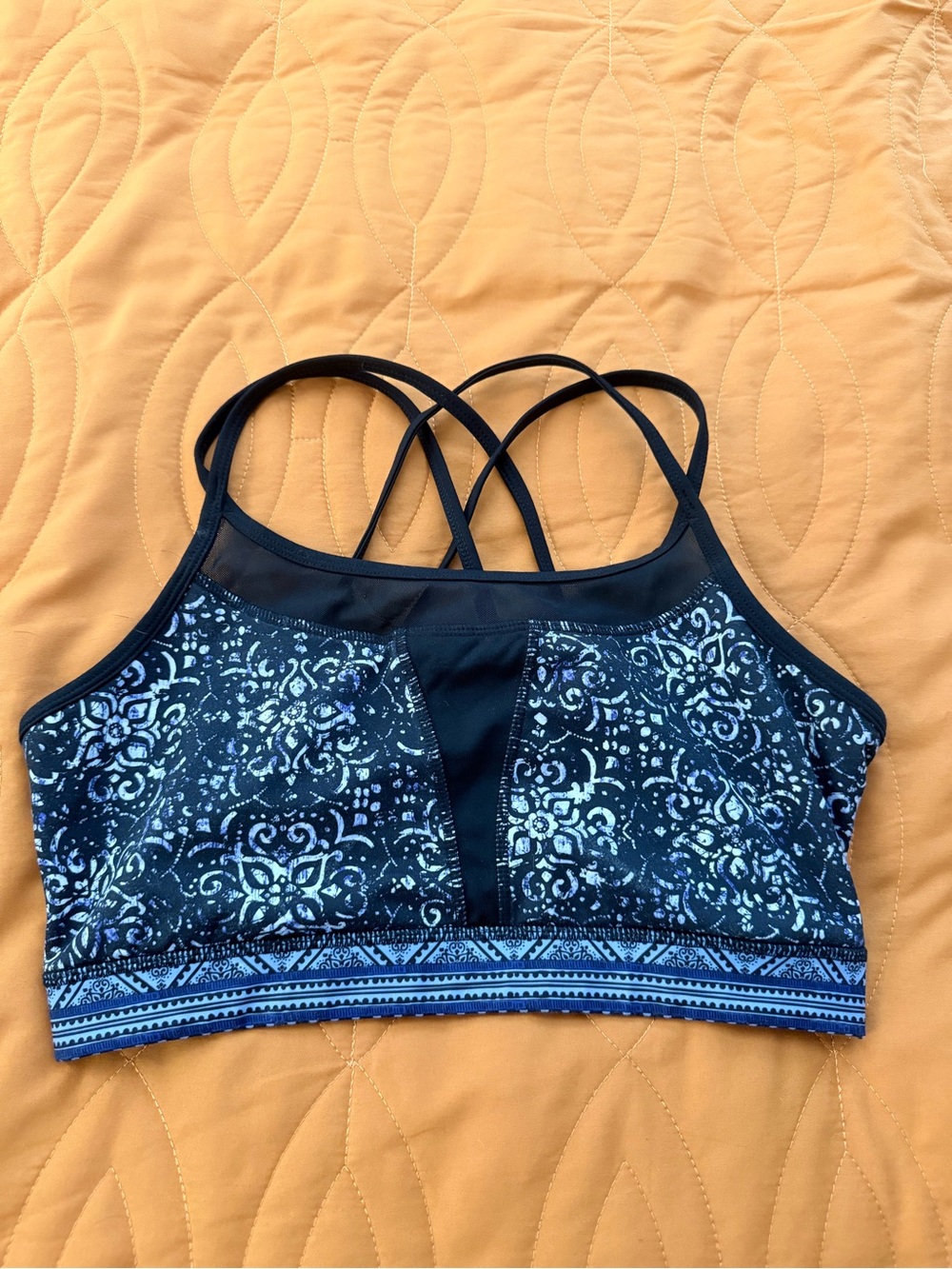 Gaiam Navy and Light Blue Patterned Strappy Sports Bra